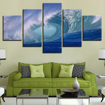 

Canvas Pictures Wall Art Prints Poster 5 Pieces Blue Ocean Sea Rolling Waves Seascape Paintings Home Decor Living Room