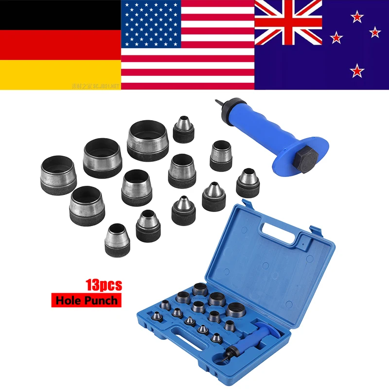 

13pcs Hollow Punch Set with Handle Heavy Duty Leatherworking Belt Hole Punching Tool saca grapas