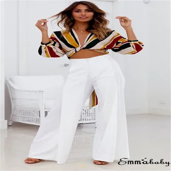 

solid pocket Summer Loose Trousers one pieces Trendy Women Wide Leg High Waist Casual Pants