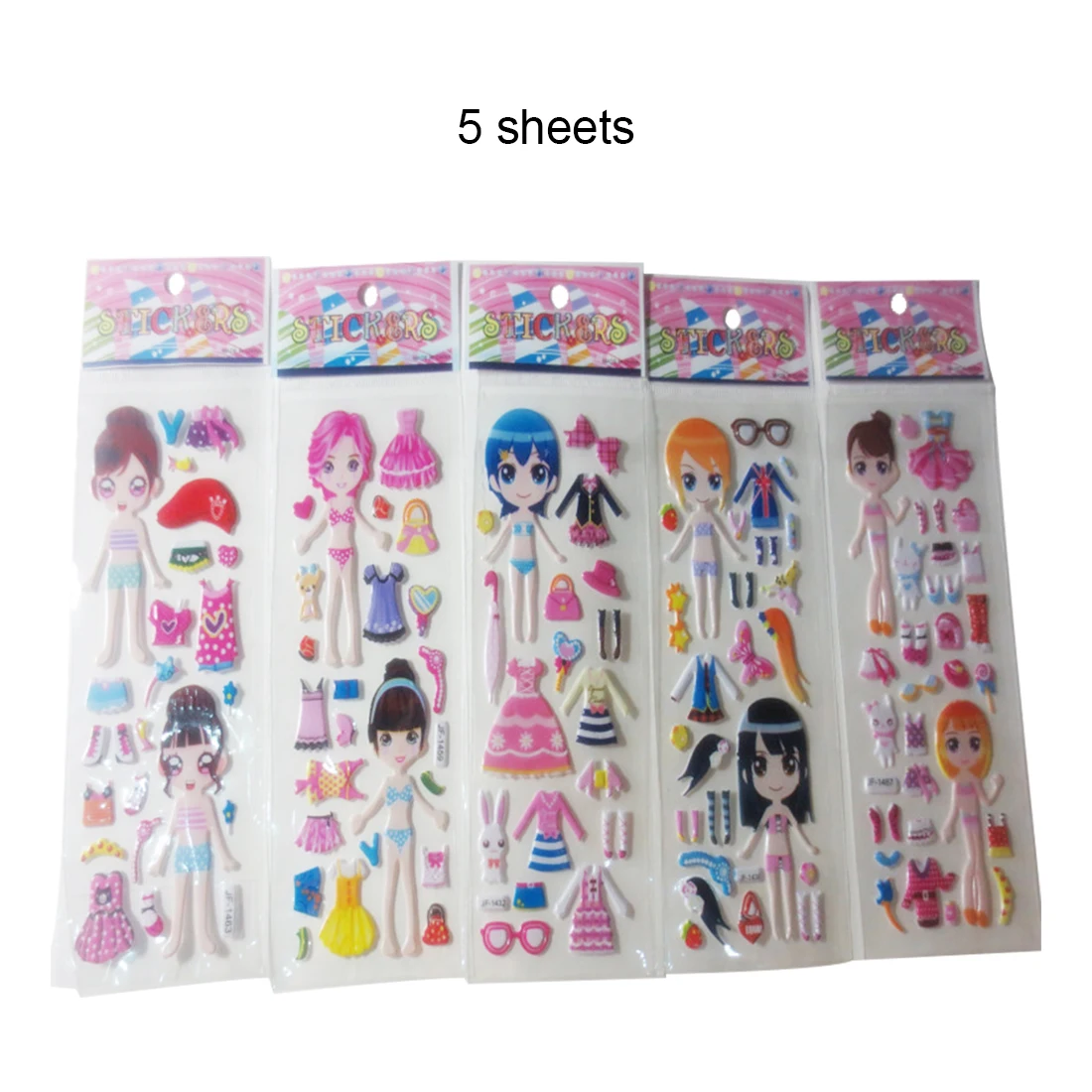 3D наклейки игрушки для детей Мультяшные одеваются наклейки одеваются мультфильм дети девушки куклы ПВХ пузырьки наклейки - Цвет: 5pcs