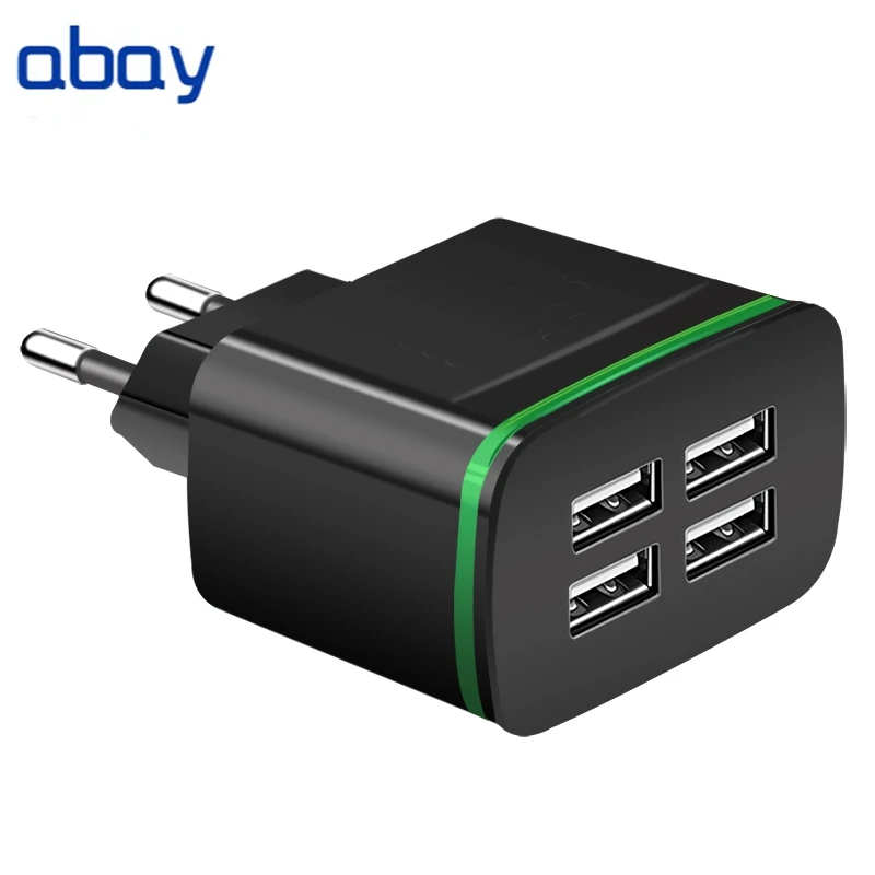 

abay USB Charger for iPhone Samsung Android 5V 4A 4-Ports Mobile Phone Universal Fast Charge LED Light Wall Adapter