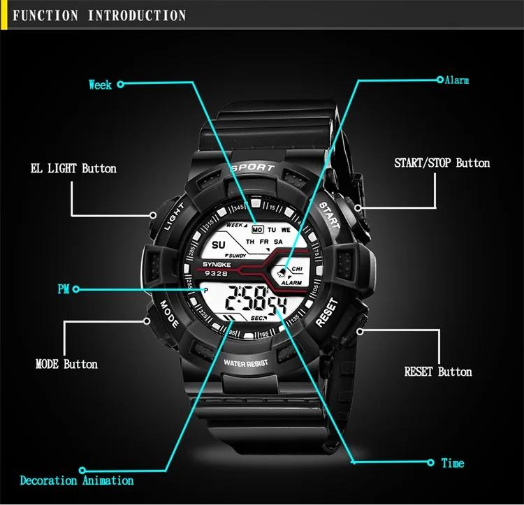 SYNOKE Montre, детские, для мальчиков, для студентов, люксовый бренд, водонепроницаемые спортивные часы, светодиодный, цифровые, с датой, наручные часы, модные, Relogio L30