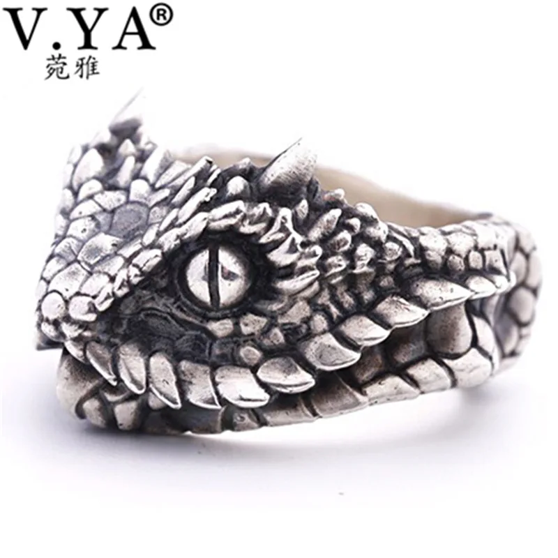 

V.YA Adjustable Animal Lizard Rings 925 Sterling Silver Ring for Men Male Bijoux Solid Thai Silver Jewelry Accessories