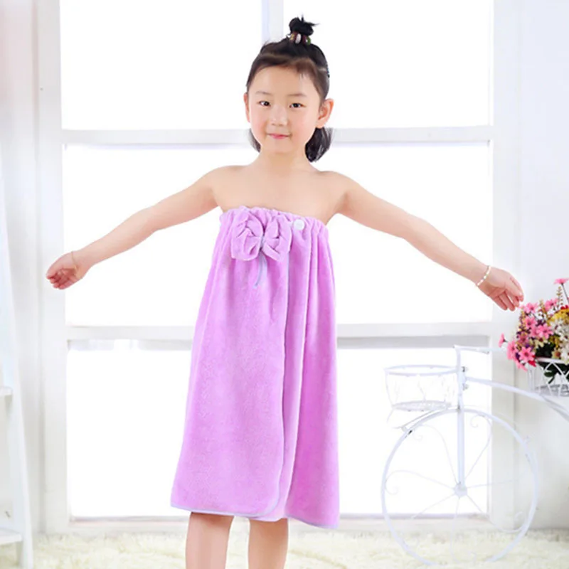 7-11Y Comfortable Children Bathrobe for Girls High Elastic Kids Pajama Bowknot Dressing Gown Children Bathrobes Soft KidsClothes - Color: Purple