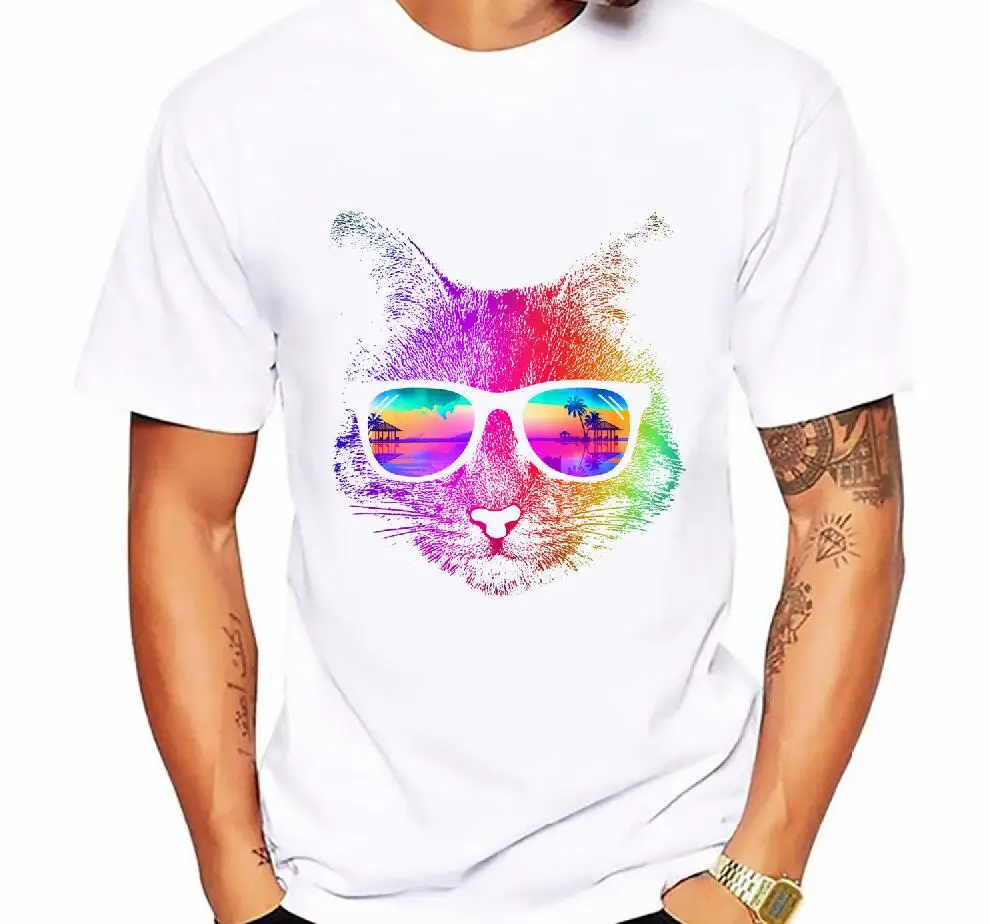 

Summer Men's T-shirts Casual Short-Sleeved Cotton Hip-Hop Tee Shirt homme music DJ cat printed Funny t shirt men size 5XL 224