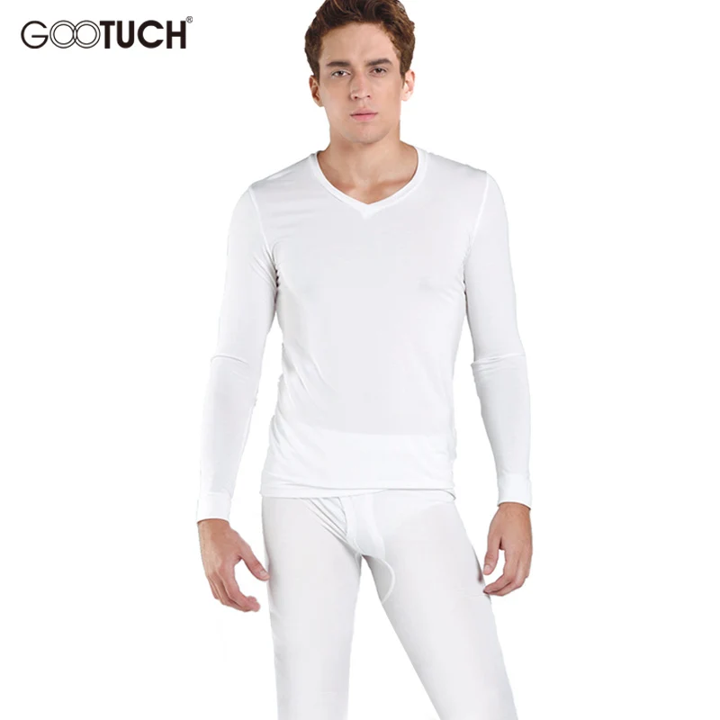 Winter Warm Plus Size Long Johns Set For Men Ultra-Soft Solid Color Thin Thermal Underwear Long Johns Men's V Neck Pajamas 022