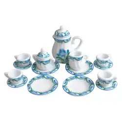 Best продажи Кукольный миниатюрный 1: 12 игрушка кухня столовая 17 шт. Porcelaine чай комплект Кружево