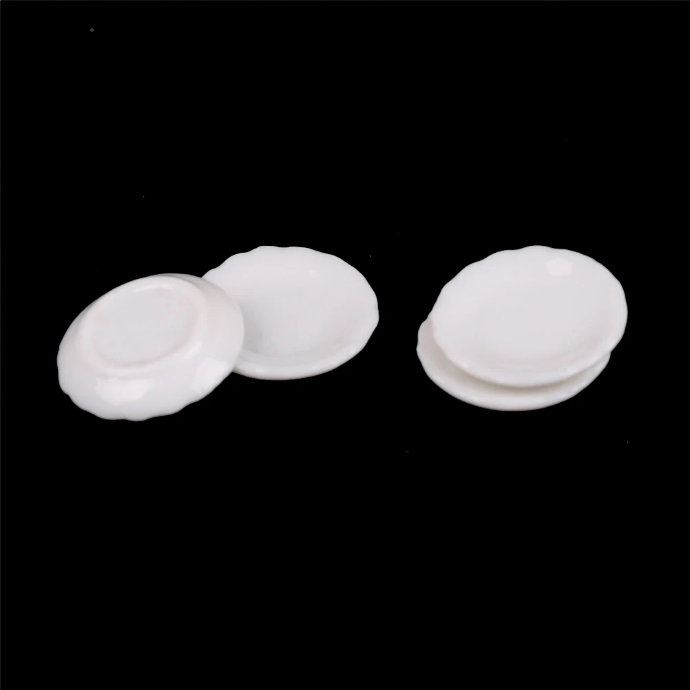 4pcs/set White Dishes Tableware Miniatures For 1:12 Dollhouse Furniture Accessories Round Dishes Plate Tableware Kitchen Toy