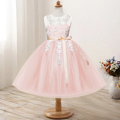 Платье с вышивкой для маленьких девочек; детское Золотое свадебное платье с цветочным рисунком для маленьких девочек; нарядное платье - Цвет: Pink