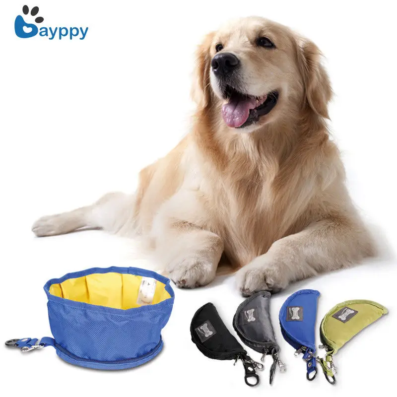 

New Collapsible Foldable Dog Bowl Outdoor Travel Portable Puppy Doogie Food Container Feeder Dish With Hook Pets Dogs Cats Bowl