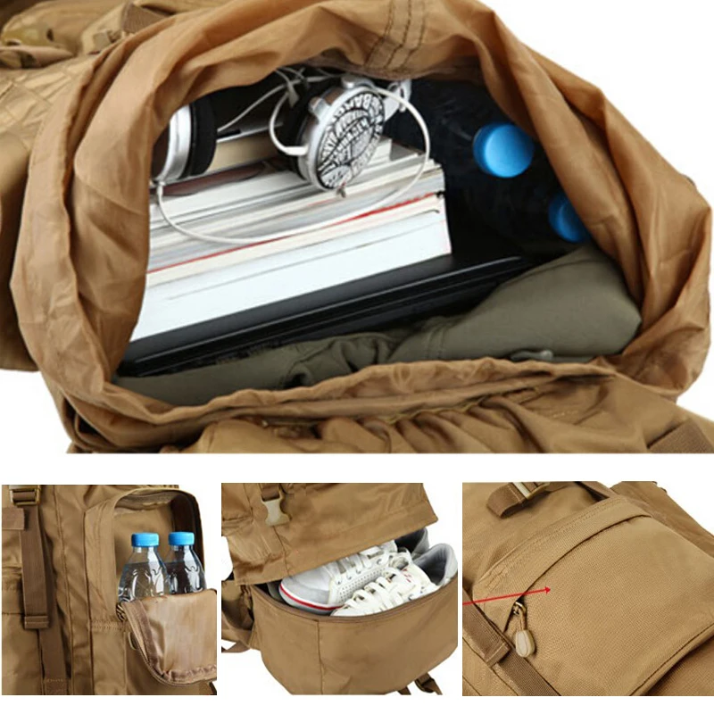 Caliente 70L gran capacidad al aire libre bolso militar mochila táctica Camping senderismo impermeable resistente al desgaste Nylon mochila - 3