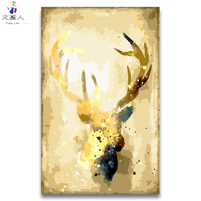 

Animal Gold Deer oil Painting By Numbers with kits on canvas DIY draw noble Gold Deer Pictures By Numbers for living room decor