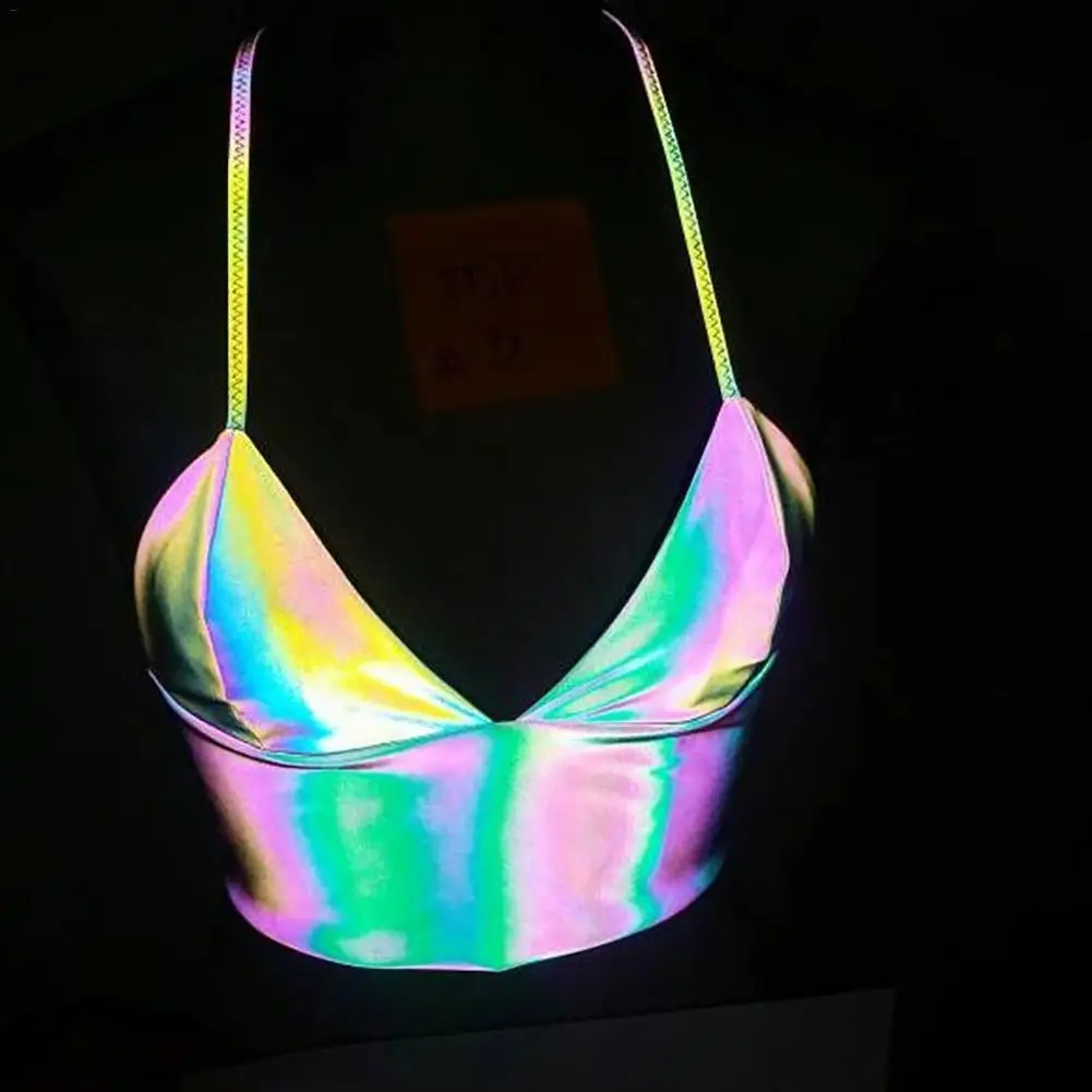 

Sexy Women Reflective Buckles Vest Festival Bralette Bra Bustier Crop Camisole Nightclub reflection Tops Shirt Camisetas Mujer