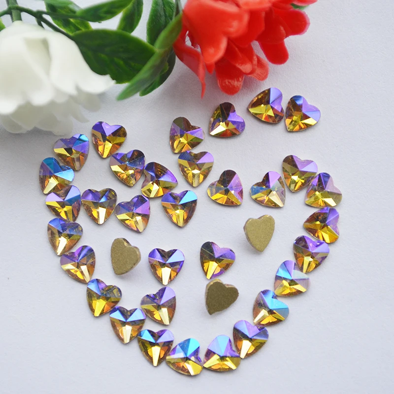 

Non Hotfix Rhinestones Nail Art Stones Crystal AB Flatback Strass Crystals 6mm 10pcs Heart DIY 3D Gems decoration