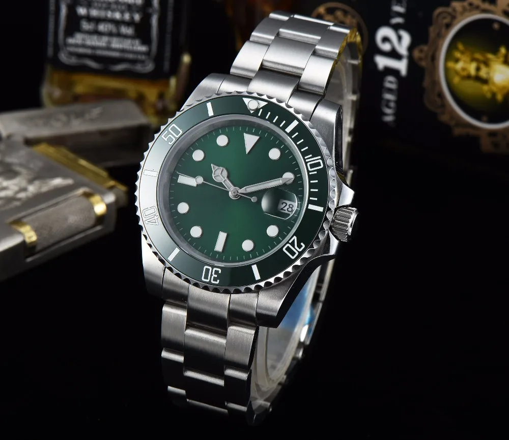 Мужские часы зеленый керамический ободок 40 мм светящаяся рука сапфировое стекло Автоматическая Спортивная L40-6