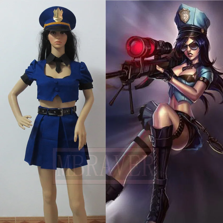 Caitlyn font b Cosplay b font Policewoman The Sheriff of Piltover Caitlyn Uniform Dress Outfit font