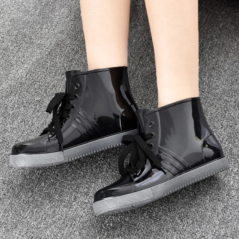 SWYIVY Rain Boots Woman PVC Waterproof Water Shoes Ankle Boots 2018 Female Flower Lace Rainboots Rubber Rain Boots Woman Quality