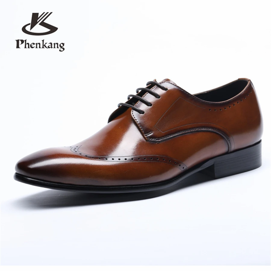 

Genuine leather men brogue Business Wedding banquet shoes mens casual flats shoes vintage handmade oxford shoes for men lace up