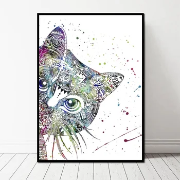 

Cat Illustrated Pattern Decor Unique Art Canvas Poster Cartoon Poster Wall Pictures for Living Room No Frame