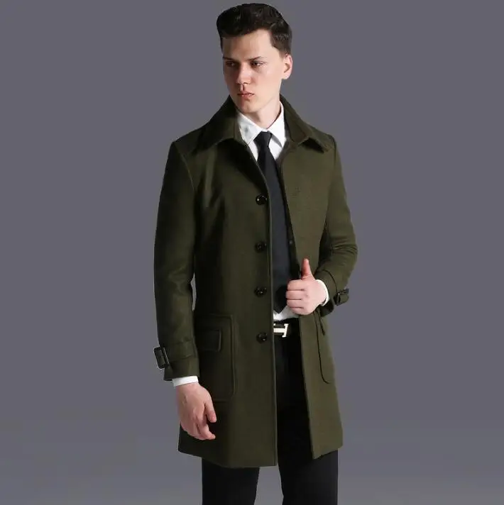 Single breasted casual woolen coat men trench coats long