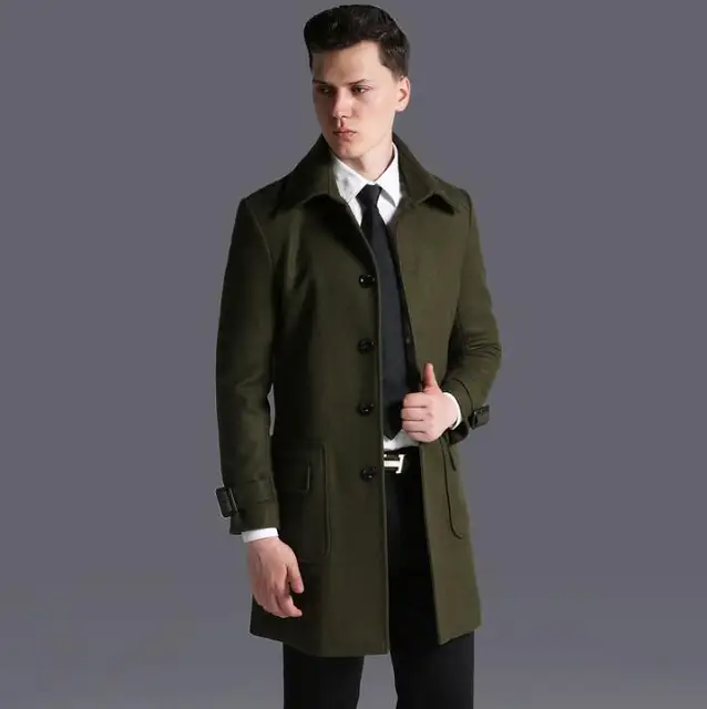 Men Winter Warm Wool Trench Coat Double Ted Overcoat Long New Winter Men Wool Hooded Trench Coat Slim Fit Overcoat High Quality Coats Fashion Outerwear