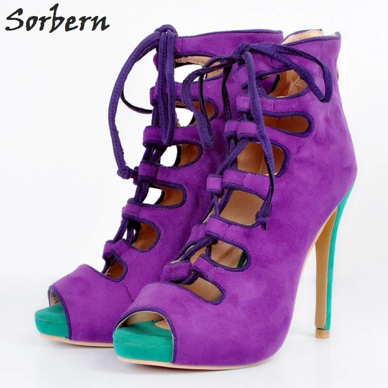 Sorbern Purple Women Pumps Shoes Plus Size Lace Up Peep Toe Shoes Woman Pumps High Heels Women Shoes Pumps Shoe Size 45 S