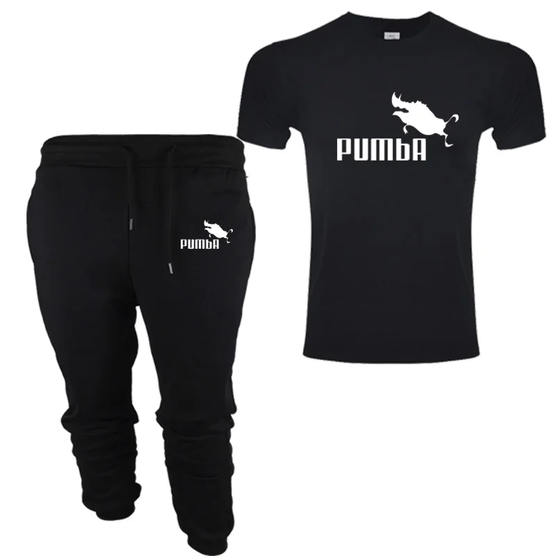 Забавная футболка, милые футболки homme Pumba, футболка + штаны, комплекты из двух предметов, повседневный спортивный костюм, мужская
