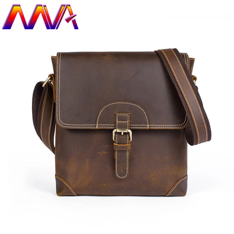 

MVA Quality Leather men shoulder bag of crazy horse men messenger for IPAD shoulder bags with genuine leather crossbody bags