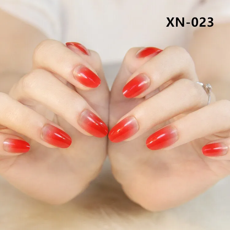

24Pcs/set New Fashion Gradually Changing color Design Acrylic False Full Nail Tips Fake Finger Nails with Glue Sticker for Lady