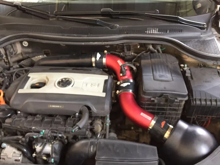 Гоночный Система впуска воздуха высокого потока углеродного волокна воздухозаборник система фильтров с силиконовой& Зажимы для Volkswagen Гольф r20