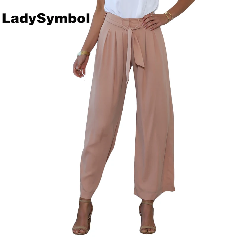 LadySymbol High Waist Bow Tie Wide Leg Loose Harem Pants Women Summer 2017 Casual Long Pants Beach Female Khaki Trousers Cool