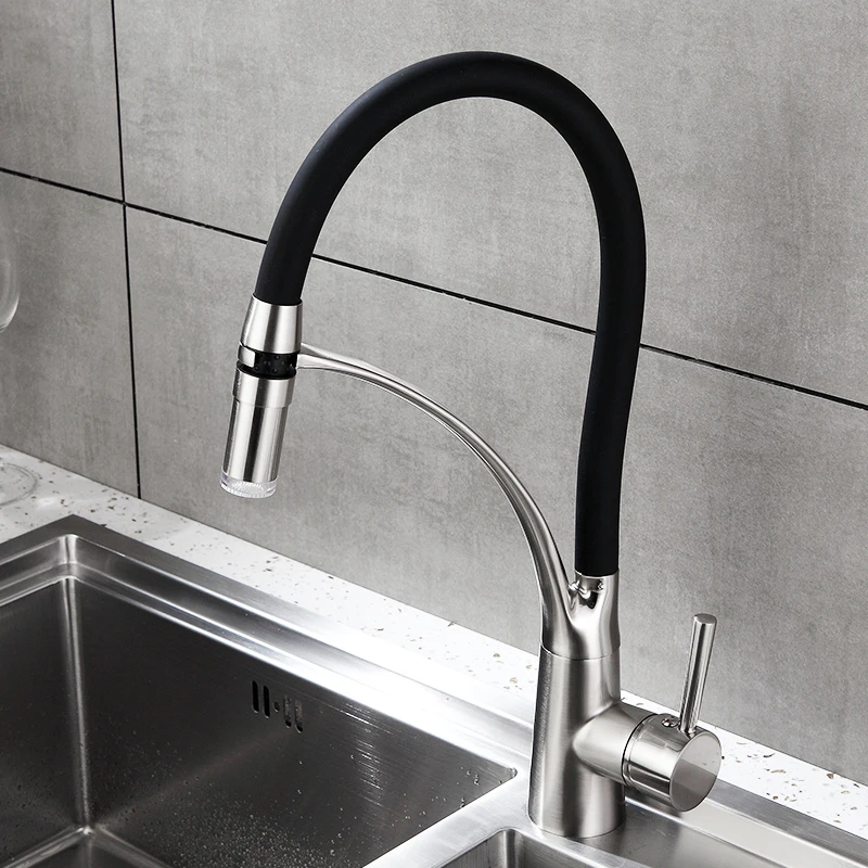 FLG Kitchen Faucets With Rubber Design Mixer Faucet for Kitchen Single Handle Pull Down Deck Mounted Crane for Sink 920