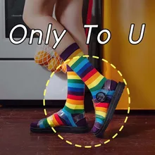 Полосатые женские повседневные носки цвет осень зима счастливые радужные движения твердые носки хлопок милый консервативный Стиль Длинные носки женские