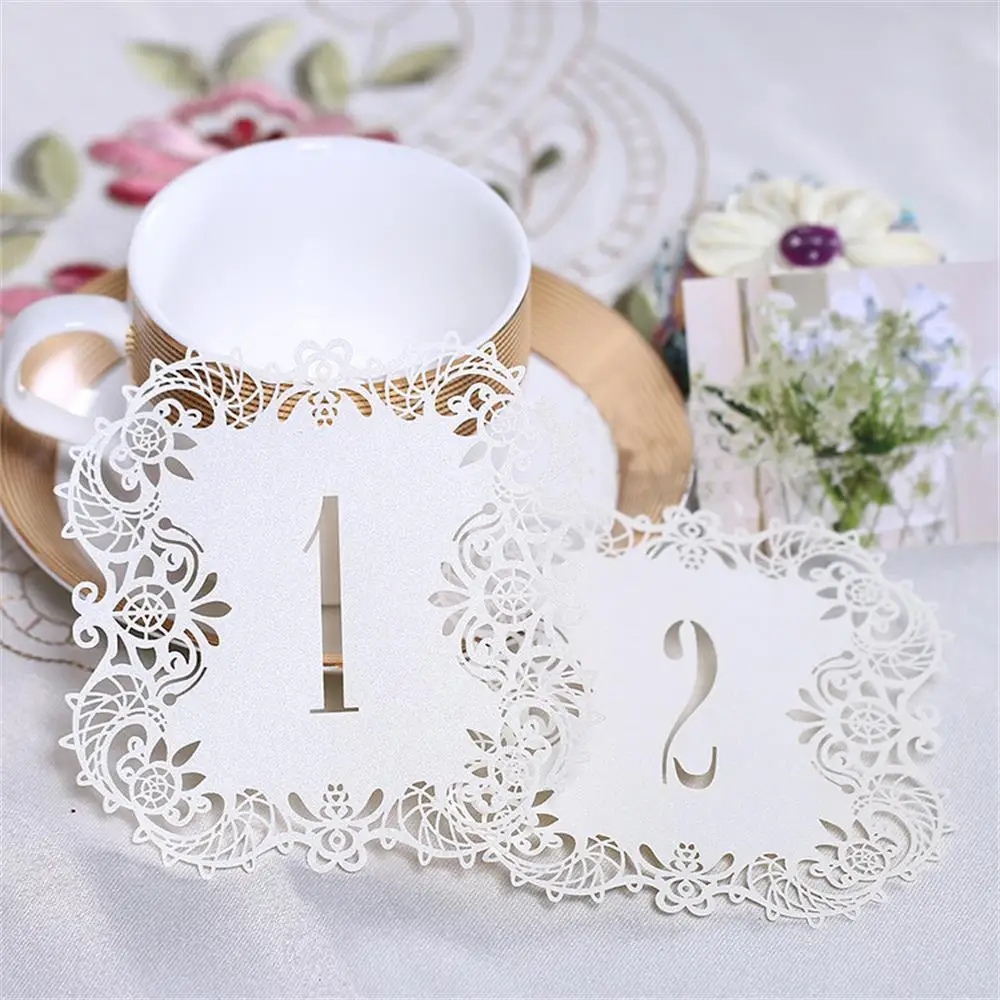 

10Pcs/set New White Lace Cave Table Card Number On Table 1to10 Wedding Centerpiece Decor Party Supplies Approx. 12.5*12.5 cm