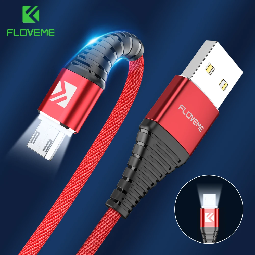 

FLOVEME LED Micro USB Cable For Samsung S7 S6 Edge 1m Lighting Data Charging USB Charger Cable For Xiaomi Redmi 4X Note4 Adapter