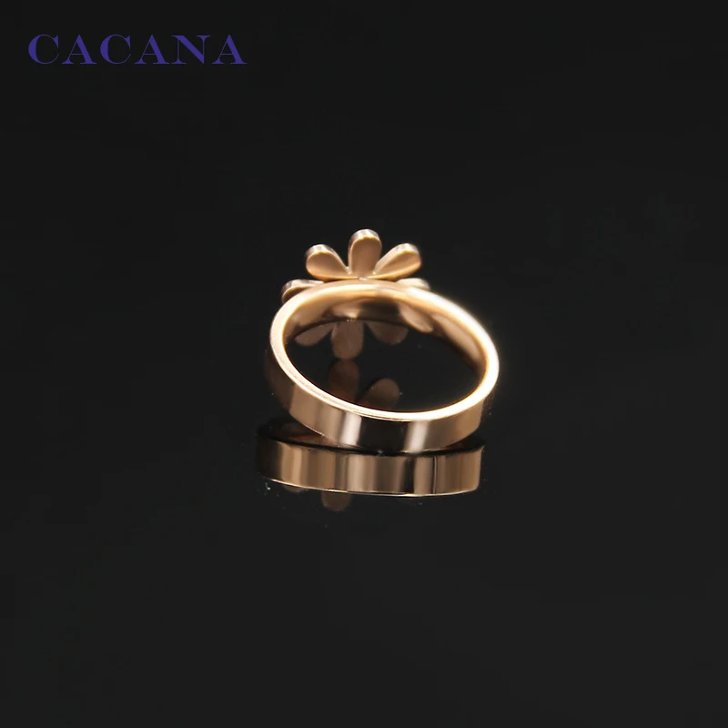 CACANA Stainless Steel Rings For Women Golden Flower Fashion Jewelry Wholesale NO.R159