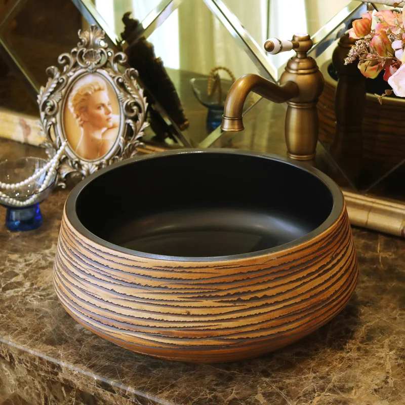 China Artistic Handmade Ceramic Bathroom Sinks Lavobo Round Counter top porcelain sink countertop bathroom sinks (1)