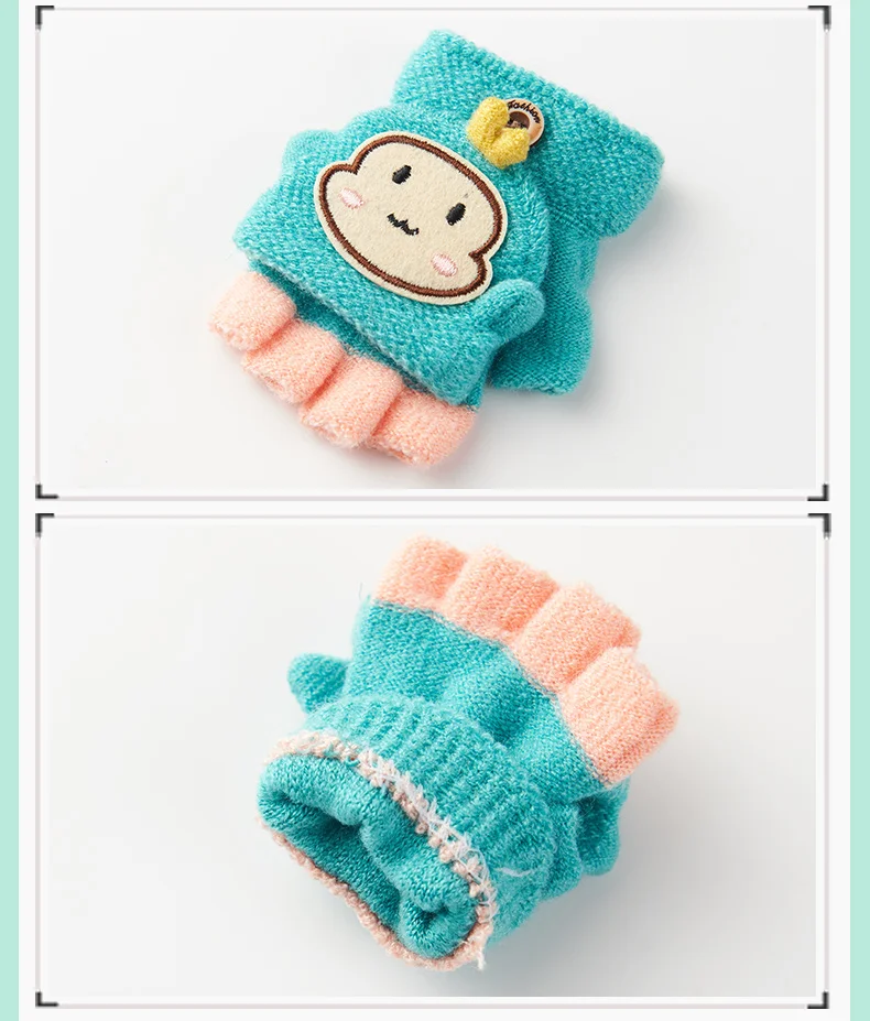 Зимние варежки для детей с милым рисунком перчатки без пальцев Утепленная одежда на зиму, милые Зимние перчатки C3105