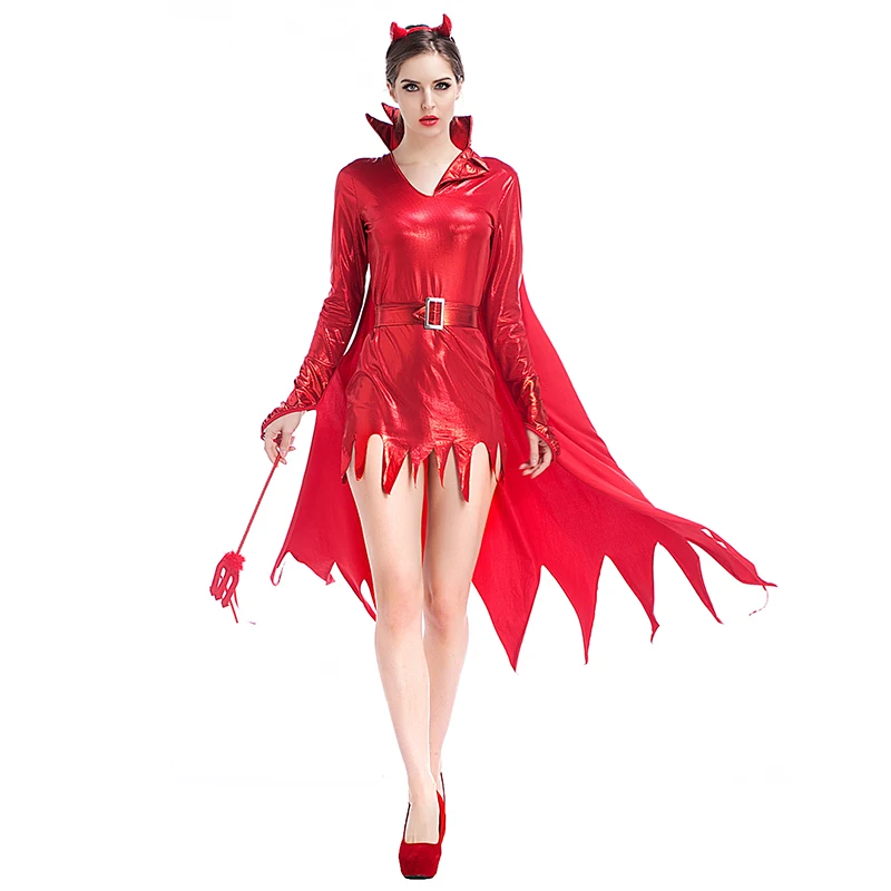 Взрослый женский костюм на Хэллоуин, Красный Дьявол, бык, вампир, комбинезон с блестками, халат, платье, сексуальный Wicca, косплей, одежда для девочек, XL размера плюс