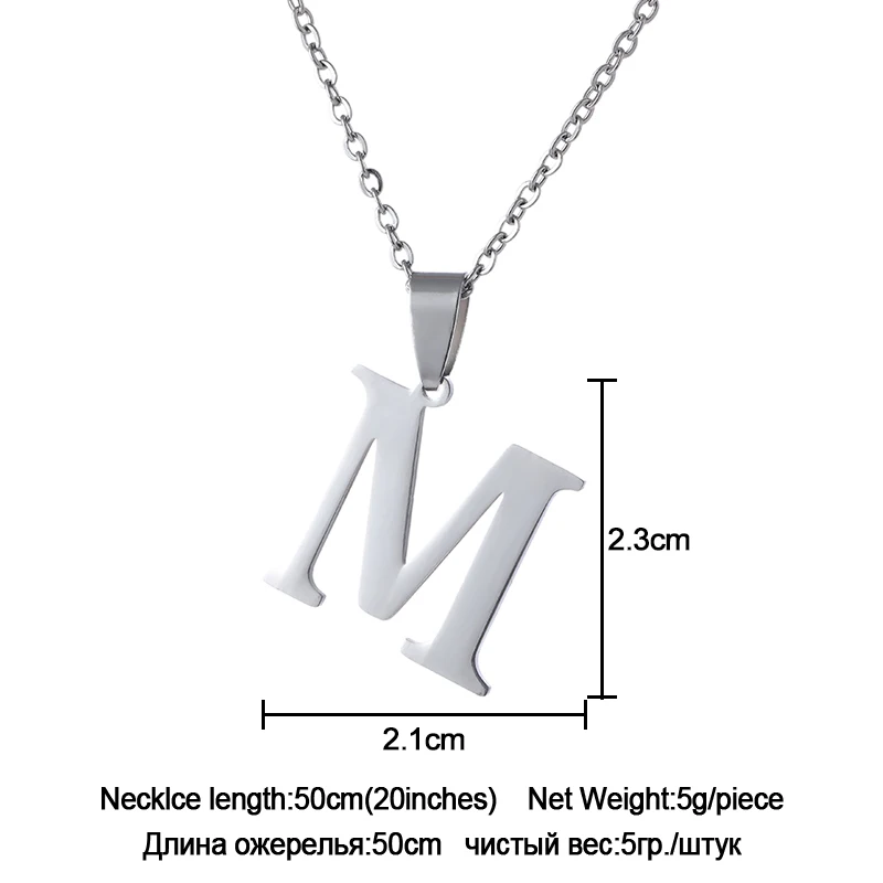 Колье SONYA от A до Z из нержавеющей стали с маленькими буквами для женщин/мужчин, ожерелье с буквами, Серебряное английское ювелирное изделие, подарок - Окраска металла: Choose Letter M