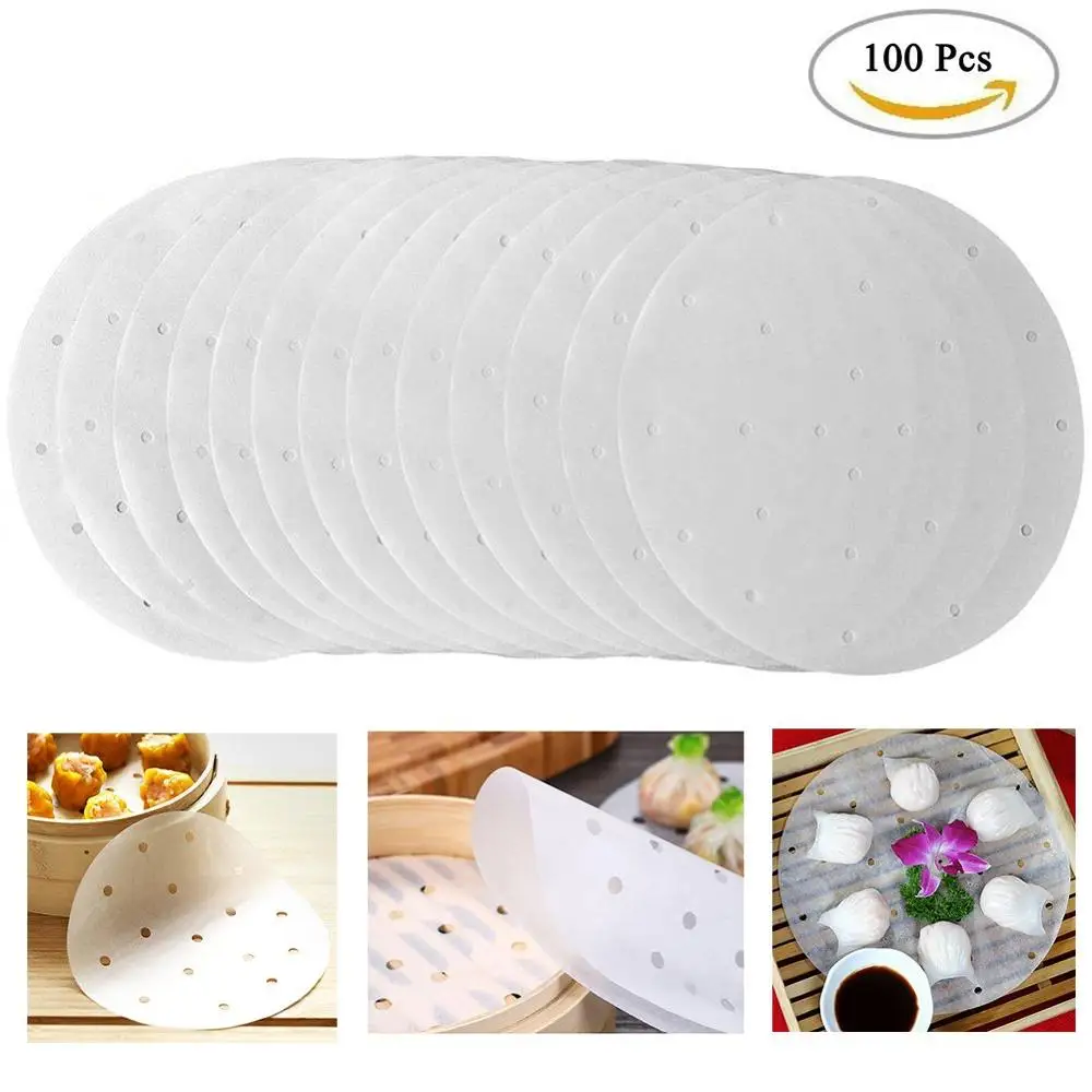 

100Pcs Air Fryer Liners Round Perforated Parchment Paper Non Stick Bamboo Steamer Paper Liners Diameter Suitable for Cooking