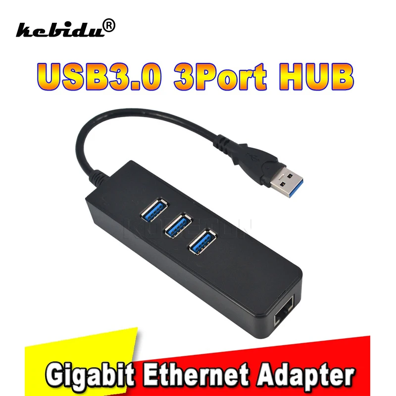 

kebidu High speed 3 Ports USB 3.0 Hub 10/100/1000 Mbps To RJ45 Gigabit Ethernet LAN Wired Network Adapter Converter For Mac