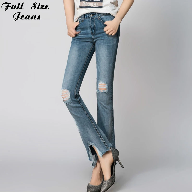 ФОТО New Design Summer Spring Plus Size Ripped Jeans For Women Denim Flare Jeans Sexy SKinny Pants Blue Trousers XS 5Xl XXL 6Xl 54 56