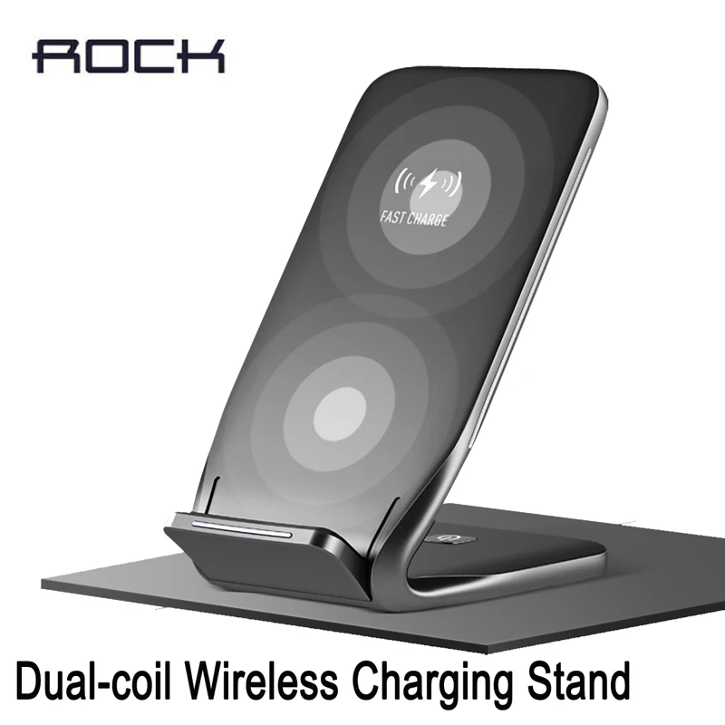 

Original ROCK 10W Dual-coil Wireless phone Charging Stand for iPhone X 8 plus Fast Charging Dock for Samsung Note 8 newest