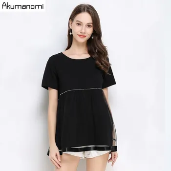 

Women Blouses Shirts Summer 2019 Office Tops Plus Size 5XL Black O-neck Short Sleeve Mesh Hem Vrouw Blouse Free Shipping Elegant
