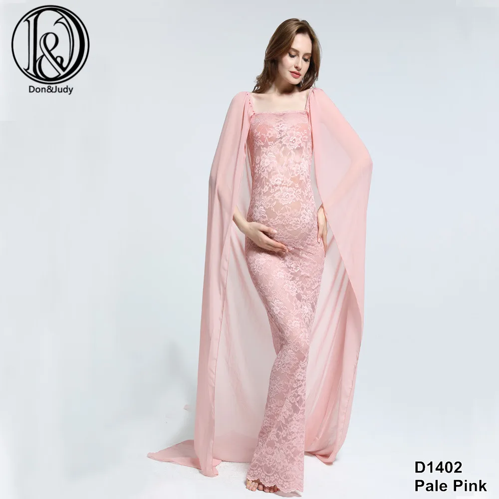 Шифон с стрейч кружево один размер платье для кормящих Photography плащ Топ прямой платье для беременных Baby shower - Цвет: Pale Pink
