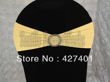

Hot Sale Light Yellow Spandex Bands / Lycra Band /Chair Covers Sash With Crystal Round Buckle For Wedding & Banquet