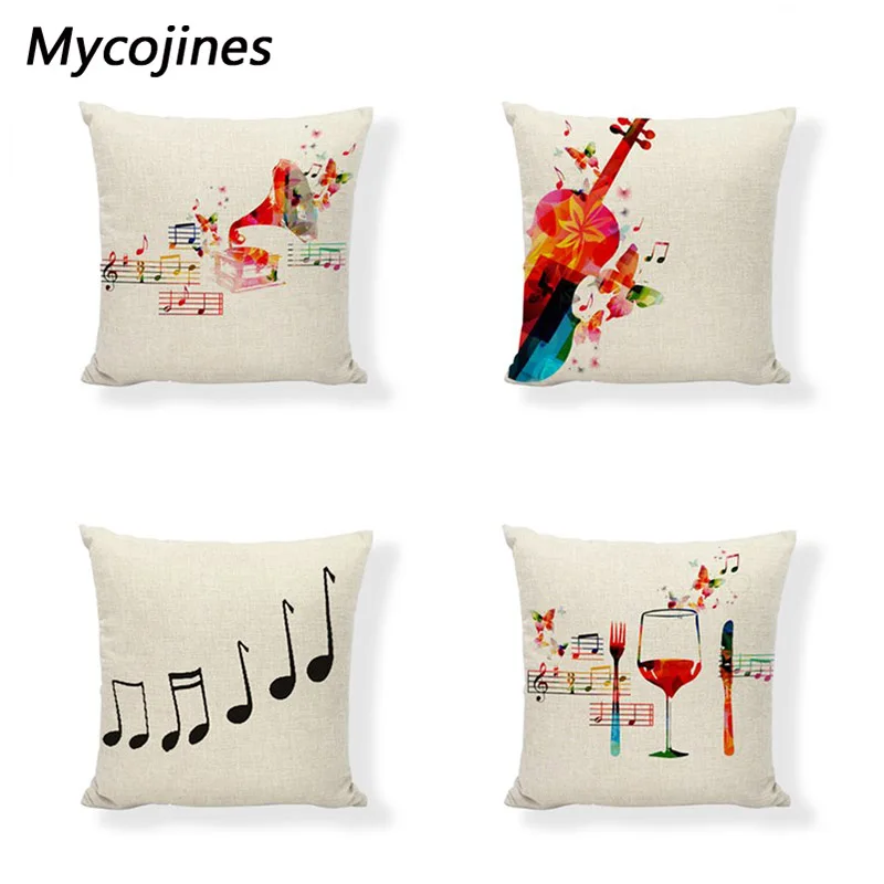 

Colorful Music Cushion Cover Headset Guitar Saxophone Music Note 43*43cm Love Music Decor Living Room Home Party Sofa Pillowcase