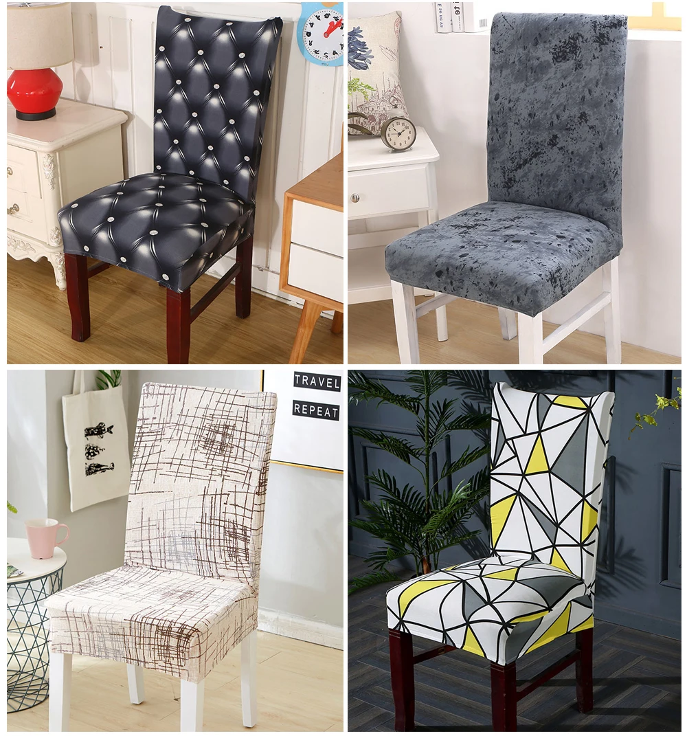1246PCS Geometry Spandex Chair Cover Dining Washable slipcover for seat Elastic Kitchen Chair Covers Stretch Furniture Covers (6)