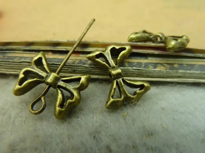 50pcs Wholesale Vintage Jewelry Findings And Components Antique Bronze Bowknot Charm DIY Jewelry
